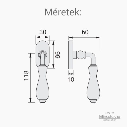 Diána Patinás réz festett porcelán ablakkilincs